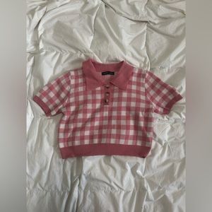 SHIEN Preppy Pink Cropped Shirt